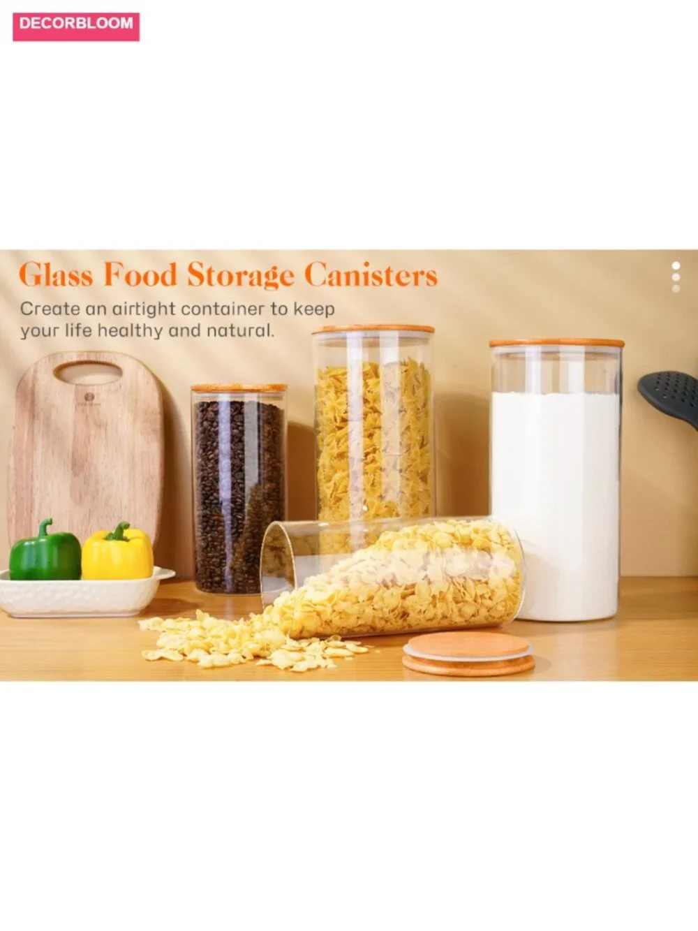 Set of 6 Glass Jars with Bamboo Lids, Airtight Food Storage Canisters, 27 oz